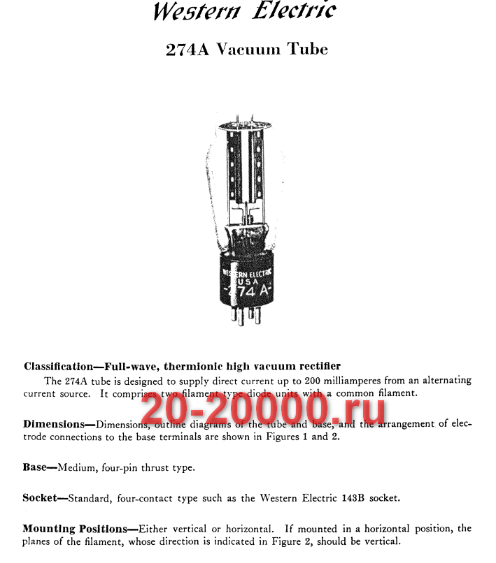 Радиолампа 274A характеристики