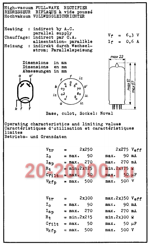 Радиолампа EZ80 параметры