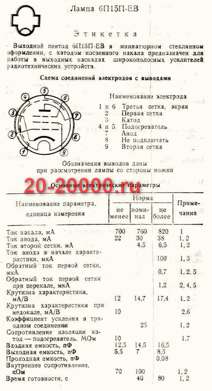  Радиолампа 6П15П-ЕР (ЕВ)